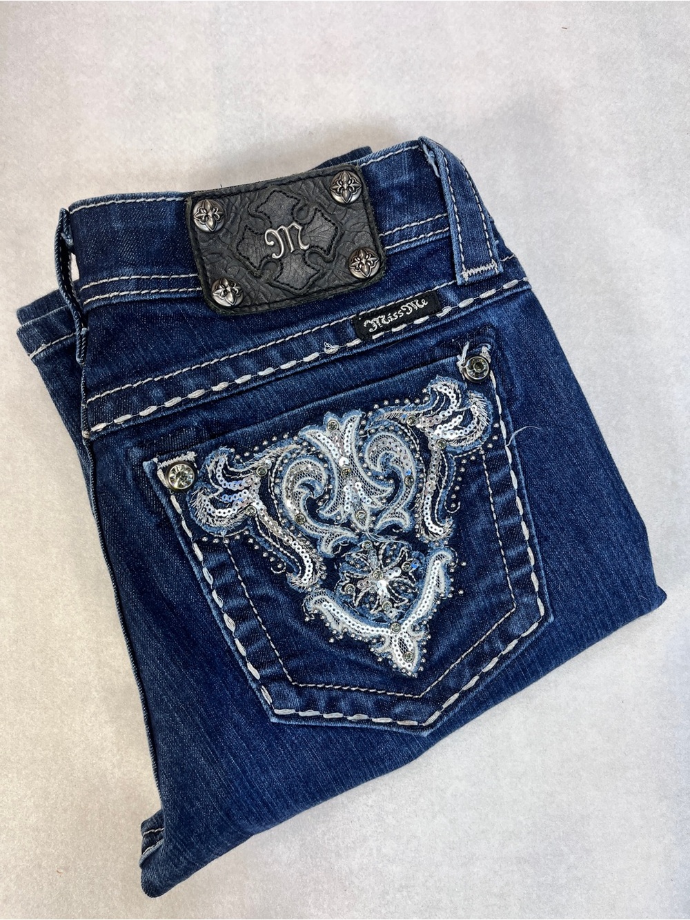 Miss Me Dark Blue Embellished Skinny Jeans 28 JE5341S12L